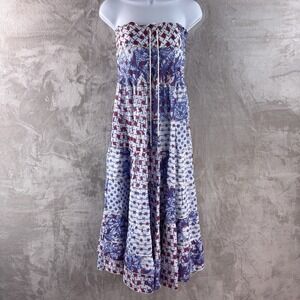 Poupette St Barth Maxi Floral Dress Womens Size 1 Blue‎ White Strapless Boho
